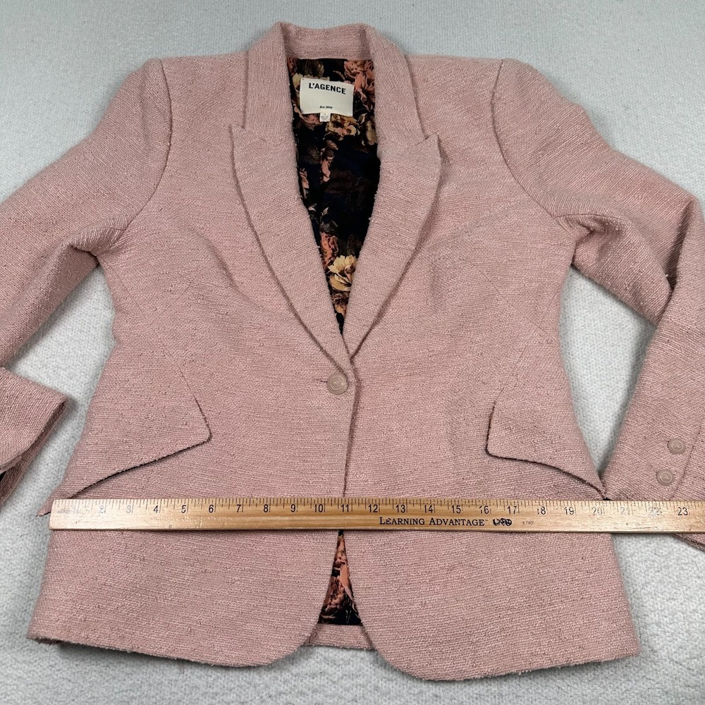 L'Agence‎ Chamberlain Single Breasted Blazer Sz 10 Tweed Boucle Office Pink - Picture 9 of 14